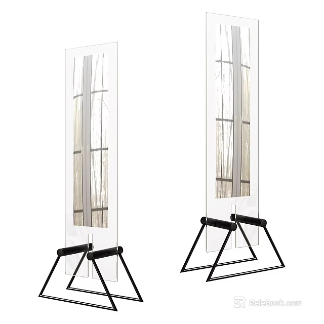 Modern Transparent Glass Floor Lamps With Black Metal Triangular Base And Striped Design 3d model 