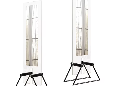 Modern Transparent Glass Floor Lamps With Black Metal Triangular Base And Striped Design 3d model