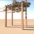 Wooden Garden Pergola With Latticed Top Climbing Vines And Pink Flowers
