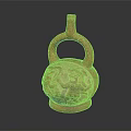 Ancient Red Ceramic Vessel With Loop Handle And Intricate Carved Figures