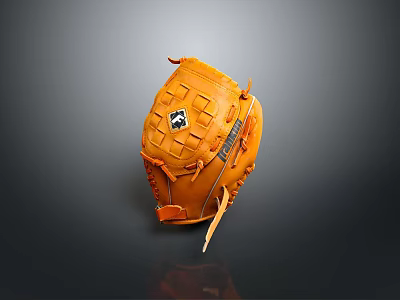 Orange Leather Baseball Glove With Stitched Design And Logo Detail 3d model