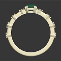 Elegant Gold Band Ring With Central Green Gemstone And Geometric Details