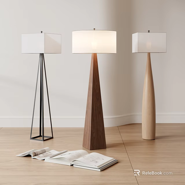 Modern Minimalist Floor Lamps With Various Metal And Wooden Bases White Shades 3d model 