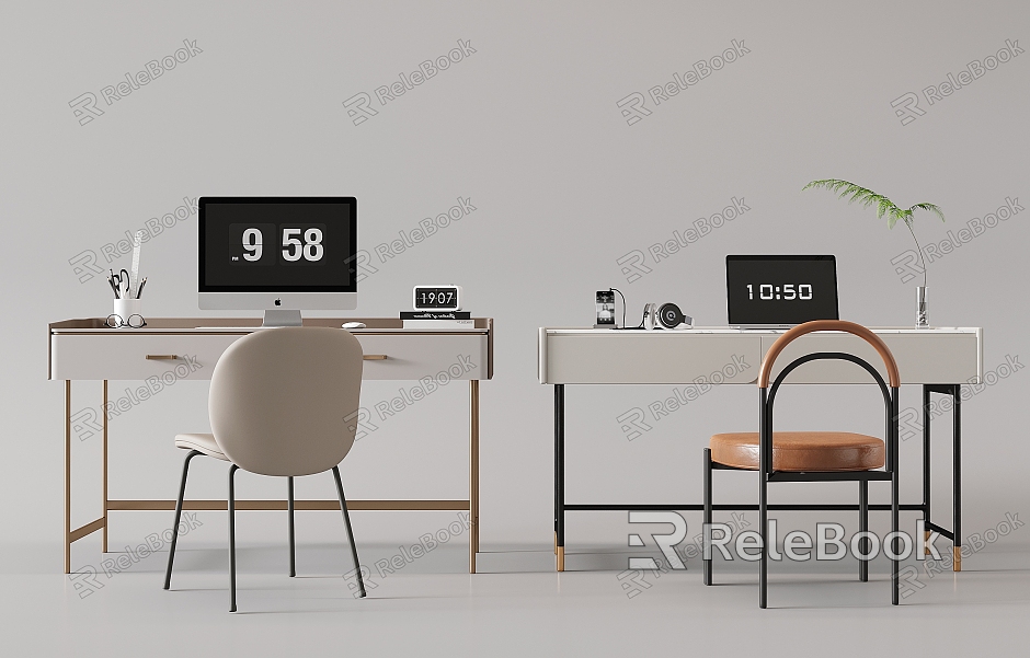 Modern Desk and Chair Desk and Chair Combination Computer Notebook Jewelry Table Lamp Electronic Watch Books model