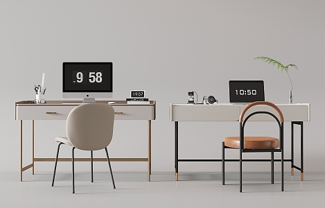 Modern Desk and Chair Desk and Chair Combination Computer Notebook Jewelry Table Lamp Electronic Watch Books 3d model