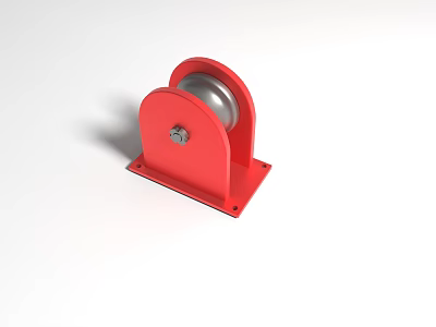 Red Pulley With Metal Wheel And Square Base For Industrial Applications 3d model