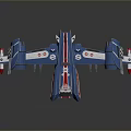Science Fiction Spaceship 3D Model Blue With Red Details Streamlined Structure And Multiple Thrusters 3d model