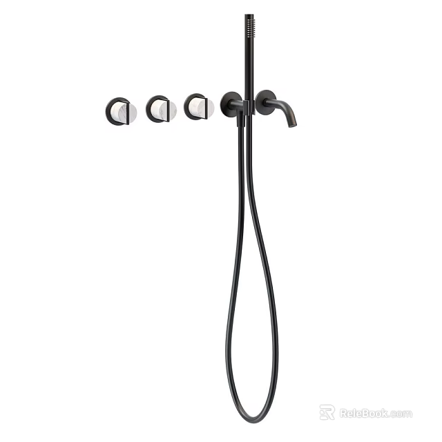 Contemporary Matte Black Shower System With Handheld Sprayer Control Knobs And Flexible Hose 3d model