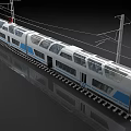 Modern ATA High Speed Train With White Body And Blue Stripes On Railway Track