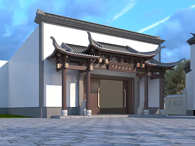 Ancient Chinese Traditional Architecture With Curved Eaves Tile Roof White Walls And Stone Steps 3d model