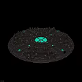 Futuristic Circular Tech Structure With Blue Glowing Cross Center And Surrounding Components 3d model
