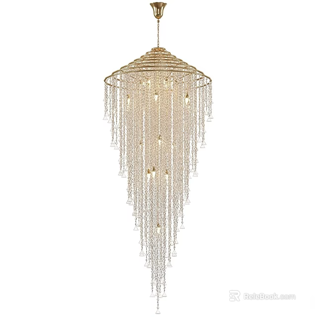 Elegant Gold Frame Chandelier With Hanging Crystal Pendants For Luxury Decor 3d model 