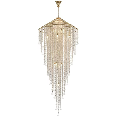 Elegant Gold Frame Chandelier With Hanging Crystal Pendants For Luxury Decor 3d model