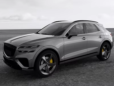 Sleek Silver Modern SUV With Sporty Alloy Wheels And Yellow Brake Calipers On Open Road 3d model
