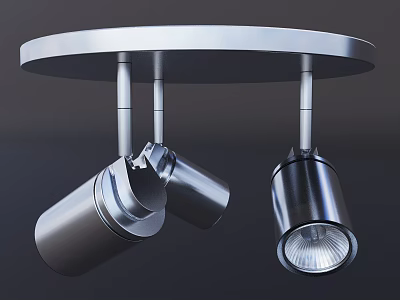 Modern Silver Metal Ceiling Lamp With Round Base And Adjustable Lamp Heads 3d model