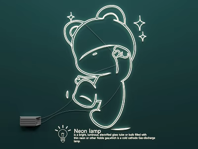 Cute Bear Design Neon Lamp Combination with Star Accents for Room Decorative Illumination 3d model