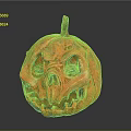 Orange Carved Halloween Pumpkin With Scary Face And Shiny Surface On Dark Background