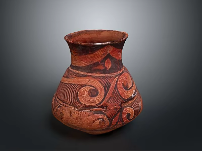 Traditional Artisan Crafted Red Ceramic Sculpture With Intricate Spiral Wave Carvings 3d model