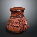 Traditional Artisan Crafted Red Ceramic Sculpture With Intricate Spiral Wave Carvings