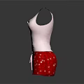 Women's Pink Sleeveless Top With Red Buttons Red Shorts White Floral Pattern Drawstring
