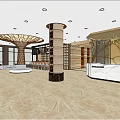Modern Hotel Lobby Interior With Wooden Panel Walls Copper Elevators And Decorative Carpet