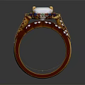 Gold Fashion Ring With Central Gemstone Colorful Stones Intricate Design Layered Band