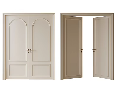 White Double Doors With Classic Design And Modern Handles For Home Interior 3d model