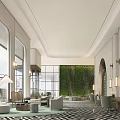Modern Hotel Lobby Interior With Natural Light Green Living Wall Luxury Seating And Geometric Carpet