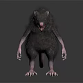 Realistic Dark Fur Rat With Sharp Claws Open Mouth On Dark Reflective Surface 3d model