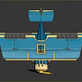 Blue And Yellow Biplane Model With Double Wings Propeller And Landing Gear