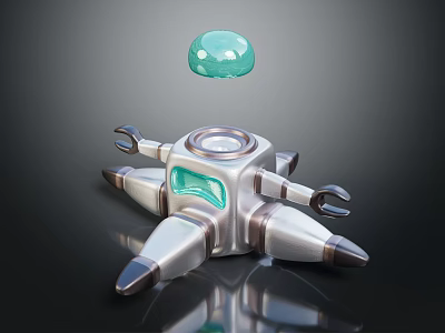 Silver Technological Mechanical Structure With Green Transparent Section And Floating Sphere 3d model