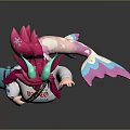 Cartoon Game Movie Character With Colorful Horns Pink Purple Hair Holding Microphone And White Jumpsuit