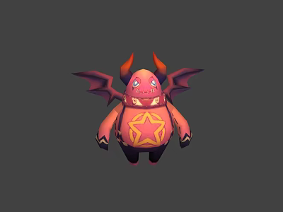 Cartoon Red Demon Like Game Character With Horns Wings And Star Symbol 3d model
