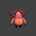 Cartoon Red Demon Like Game Character With Horns Wings And Star Symbol