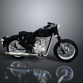 Classic Black Motorcycle Featuring Black Seat Silver Engine And Chrome Accents On Reflective Surface