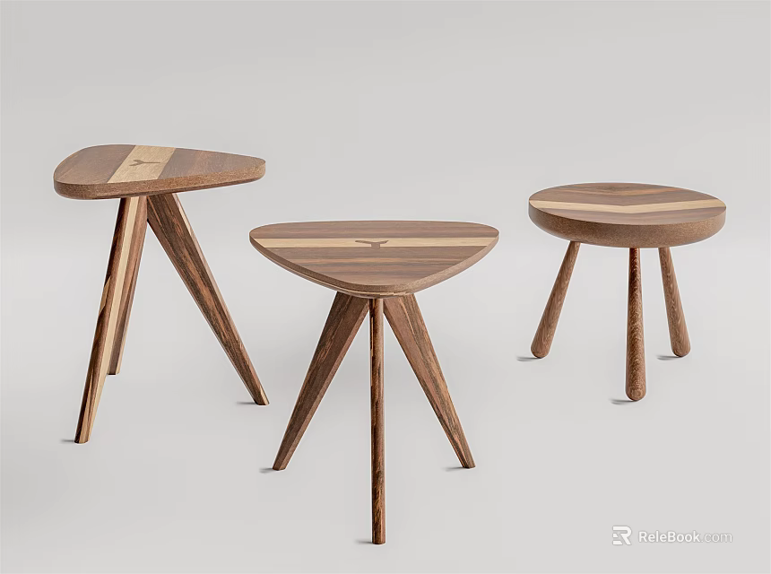 Modern Wooden Side Tables With Three Different Shapes And Sleek Leg Design 3d model