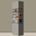 Modern Multi Tiered Column Bookshelf With Books Magazines And Decor Items 3d model