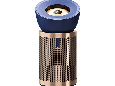Modern Household Air Purifier With Blue Top Gold Accents And Metal Mesh Design 3d model