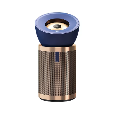 Modern Household Air Purifier With Blue Top Gold Accents And Metal Mesh Design 3d model