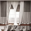 Elegant Layered Gray And White Curtains Draped Over Bright Window In Room