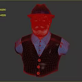 3D Male Character Bust With Black Hat White Beard Blue Shirt And Black Vest Design