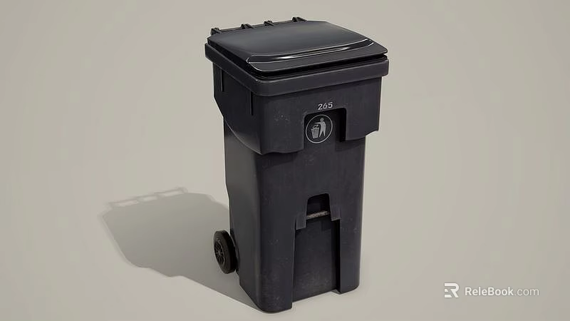 Public Facility Black Wheeled Foot Pedal Garbage Bin With Lid For Outdoor Use 3d model 
