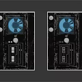 Dual Black Control Panels With Blue Circular Displays Buttons And Indicator Lights