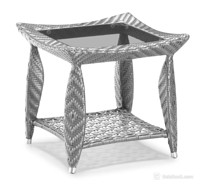 Woven Rattan Coffee Table With Glass Top And Lower Shelf For Living Room 3d model 
