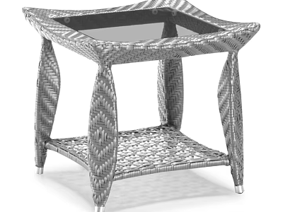 Woven Rattan Coffee Table With Glass Top And Lower Shelf For Living Room 3d model