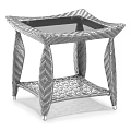 Woven Rattan Coffee Table With Glass Top And Lower Shelf For Living Room