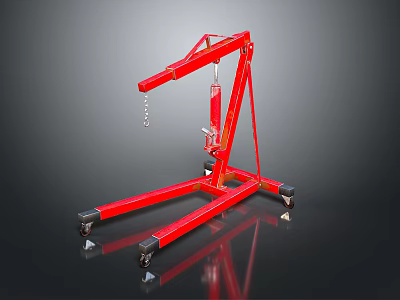 Red Heavy Duty Utility Vehicle With Hydraulic Crane Arm And Mobile Steel Wheels 3d model