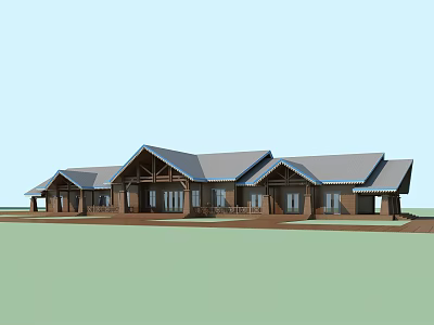 Spacious Modern Rustic Wooden House With Gabled Roof And Large Windows Front Porch 3d model