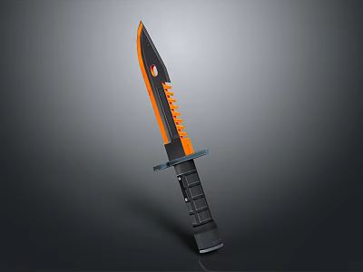 Modern Tactical Knife Featuring Black And Orange Serrated Blade And Grip Handle 3d model