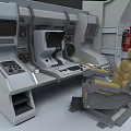 Ergonomic Armchair In Control Room With Console Panel Buttons And Equipment 3d model